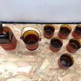Old Service Whisky Carafe + Bucket Ice Cubes + 6 Glasses Vintage Smoked Glass