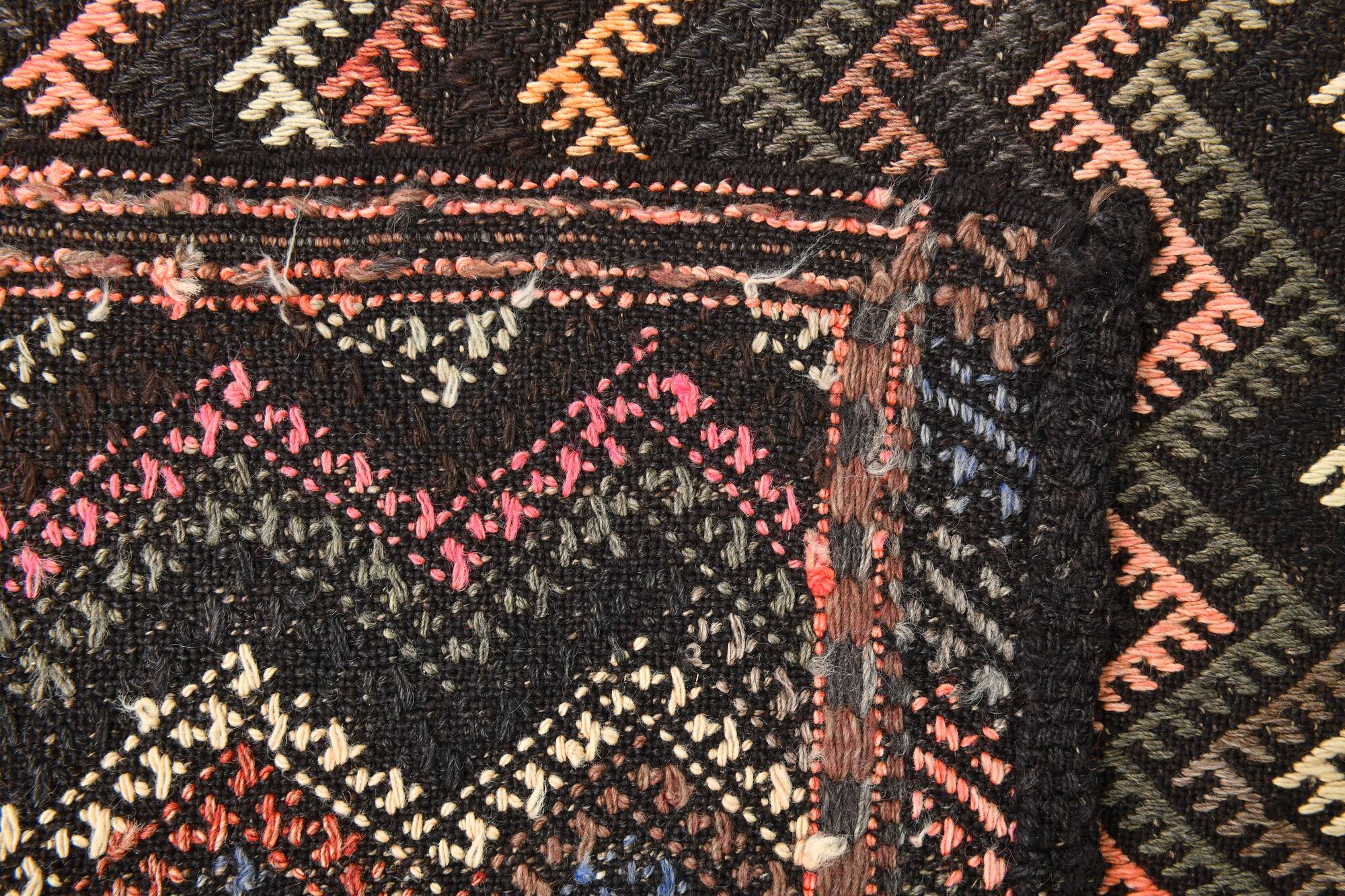 6x14 Pink & Brown Geometric Vintage Kilim Rug, 190x417Cm