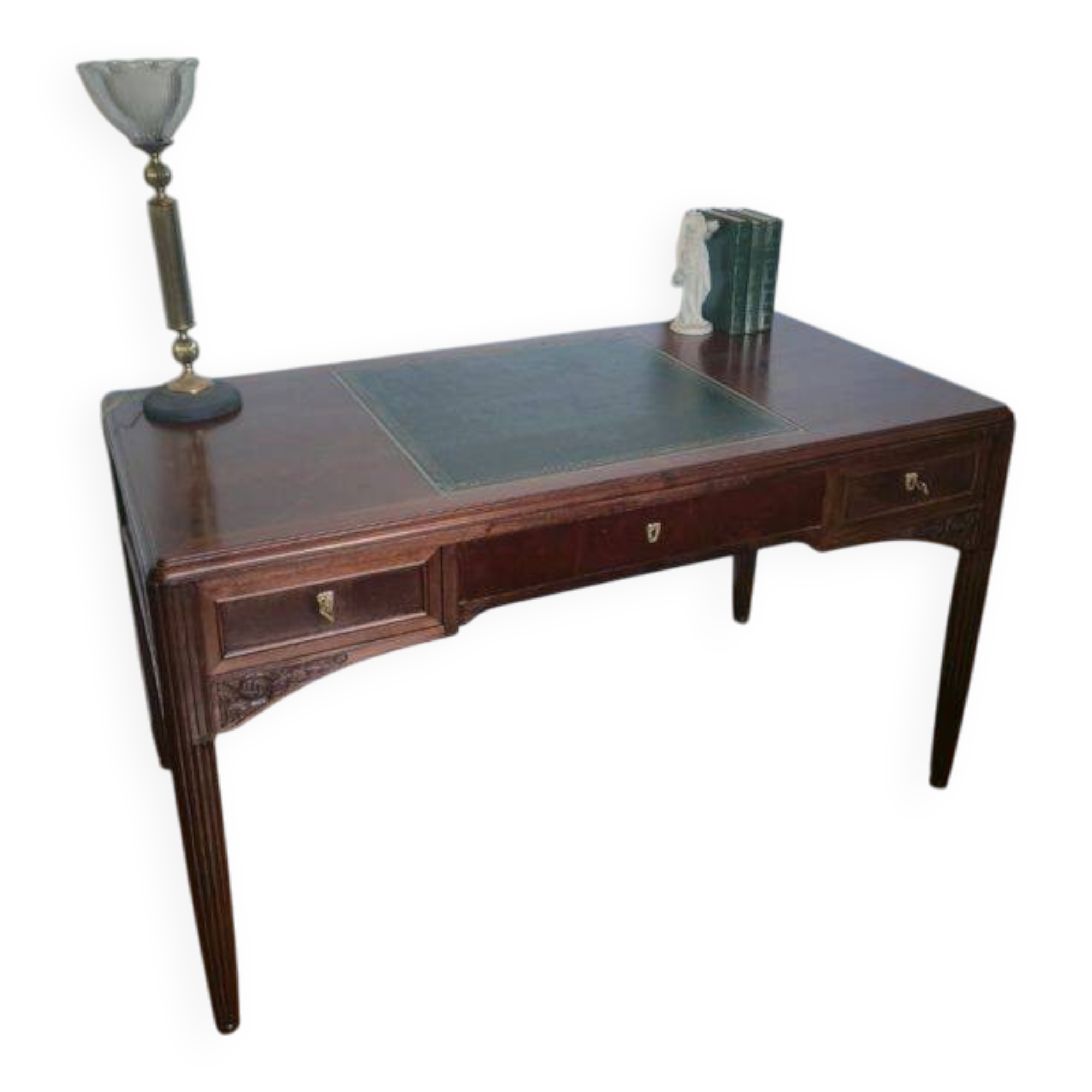Antique Art Deco Desk Solid Oak - Leather Desk Mat - Cabinetmaker Quality