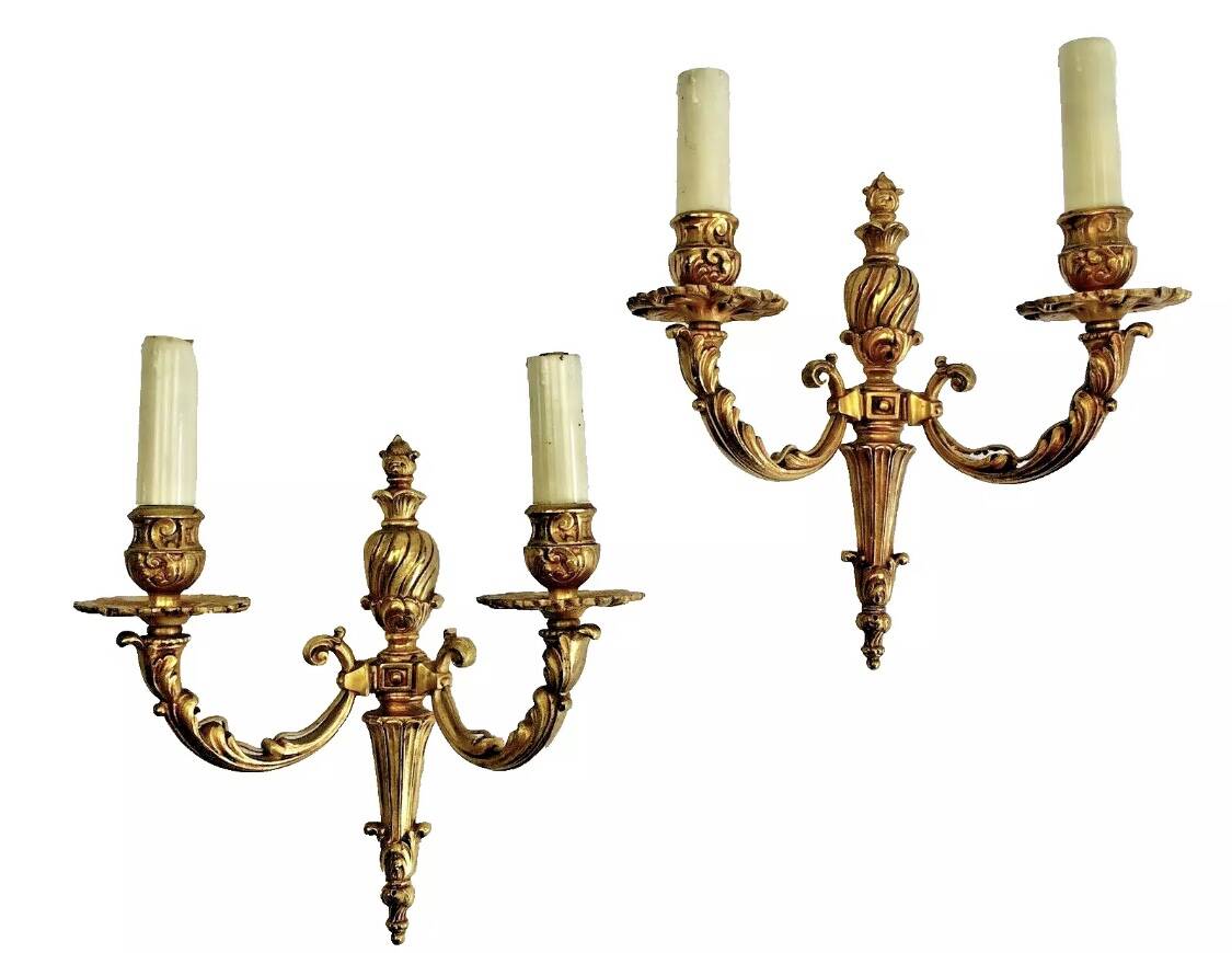 2 old Louis XVI style bronze wall lights