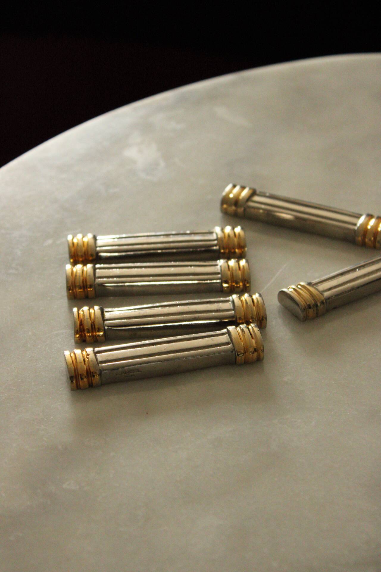 Vintage ribbed silver-plated knife rests Lancel Paris x 6