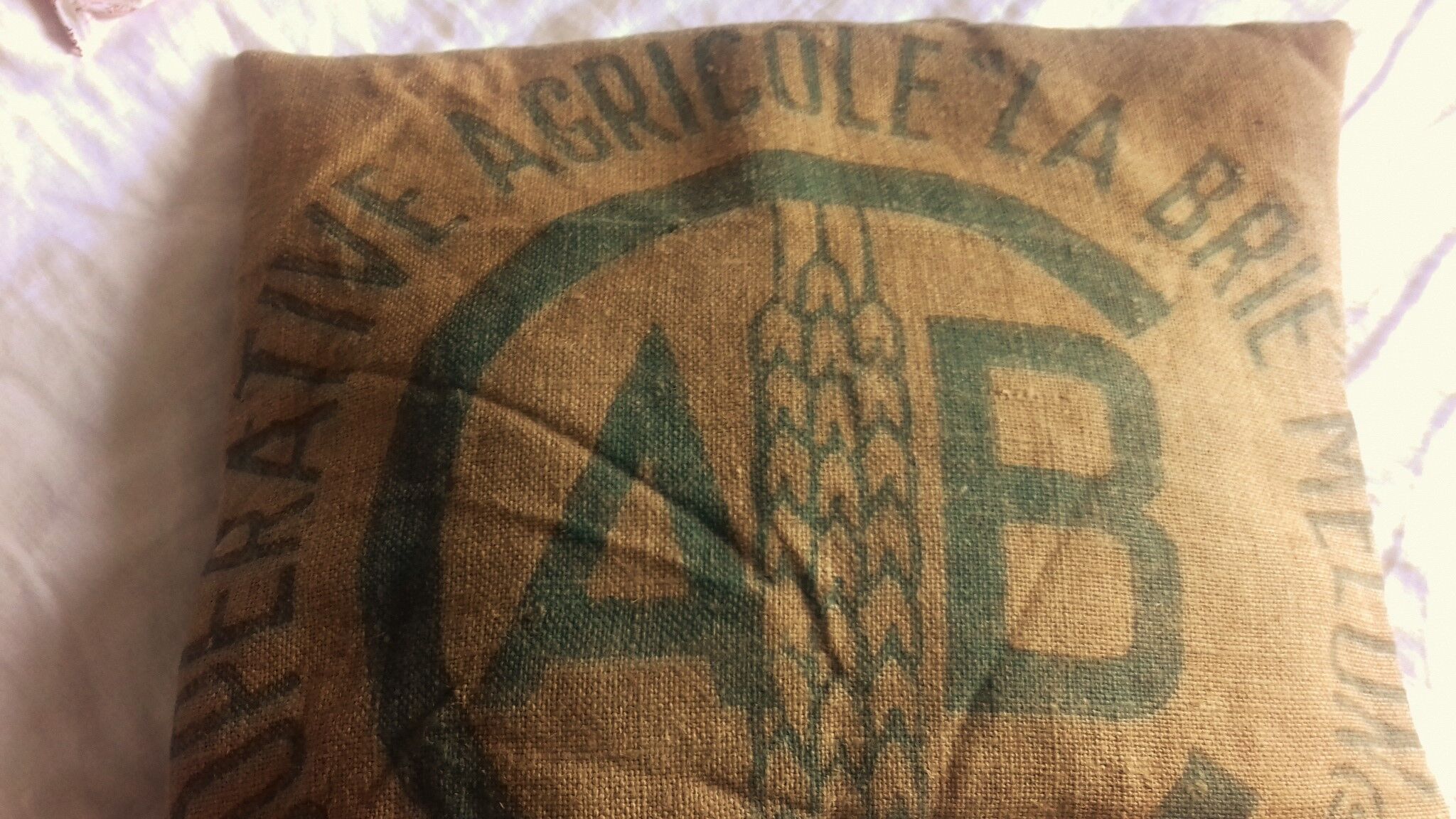 Burlap cushion green ECRE cooperative agricultural la Brie Melun