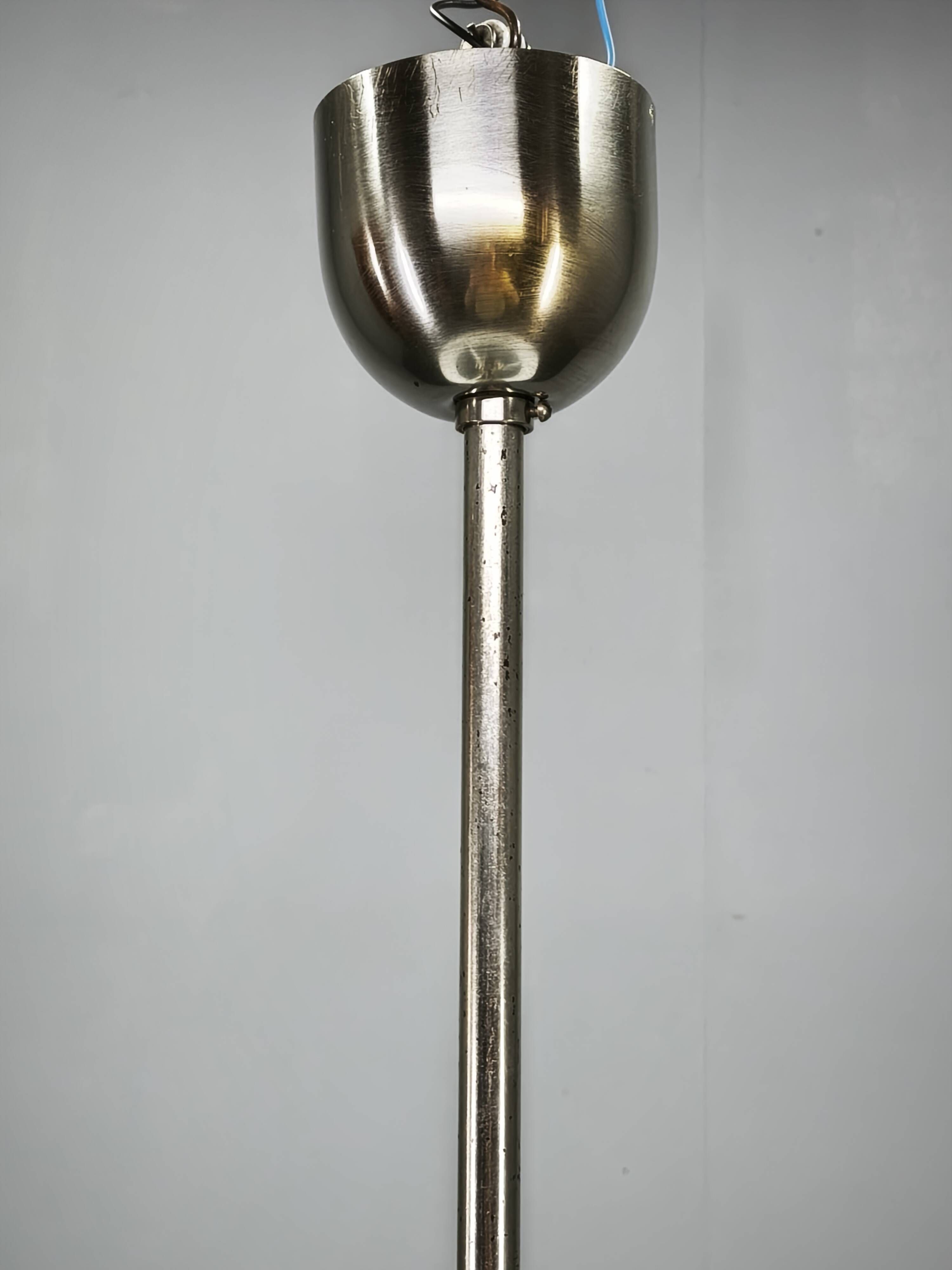 1930s Bauhaus Chrome and Glass Pendant Light from Czechoslovakia