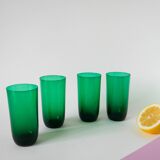 Lot de 4 verres à eau en verre vert, Design, 1970