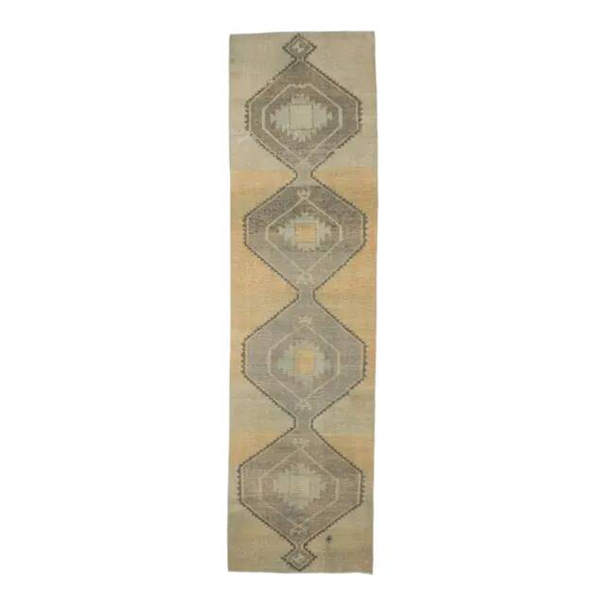 1970s Turkish Oushak handmade beige runner rug 92x344