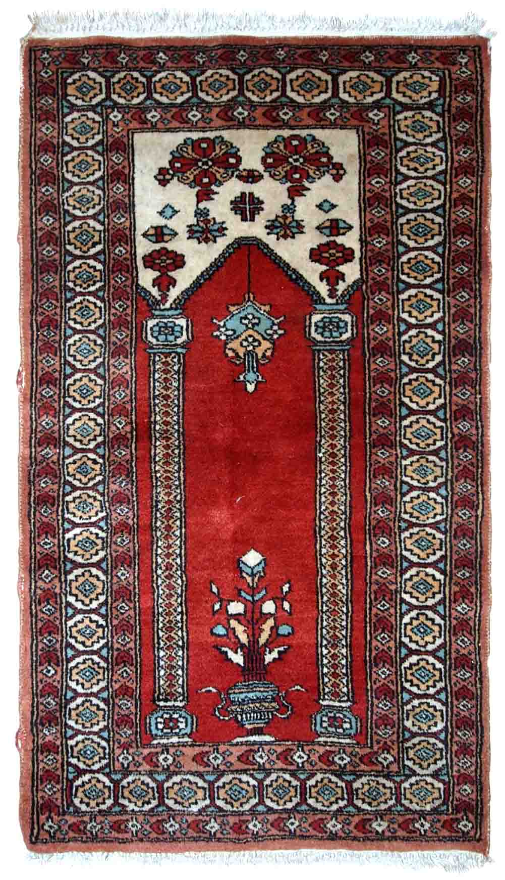 Vintage Turkish Konya handmade carpet 62cm x 92cm 1970s