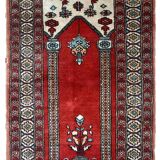 Vintage Turkish Konya handmade carpet 62cm x 92cm 1970s