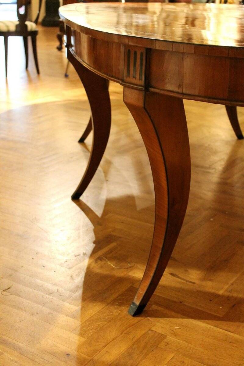 Italian Empire Style Oval Cherrywood and Ebony Dining Room Table, 19th Century