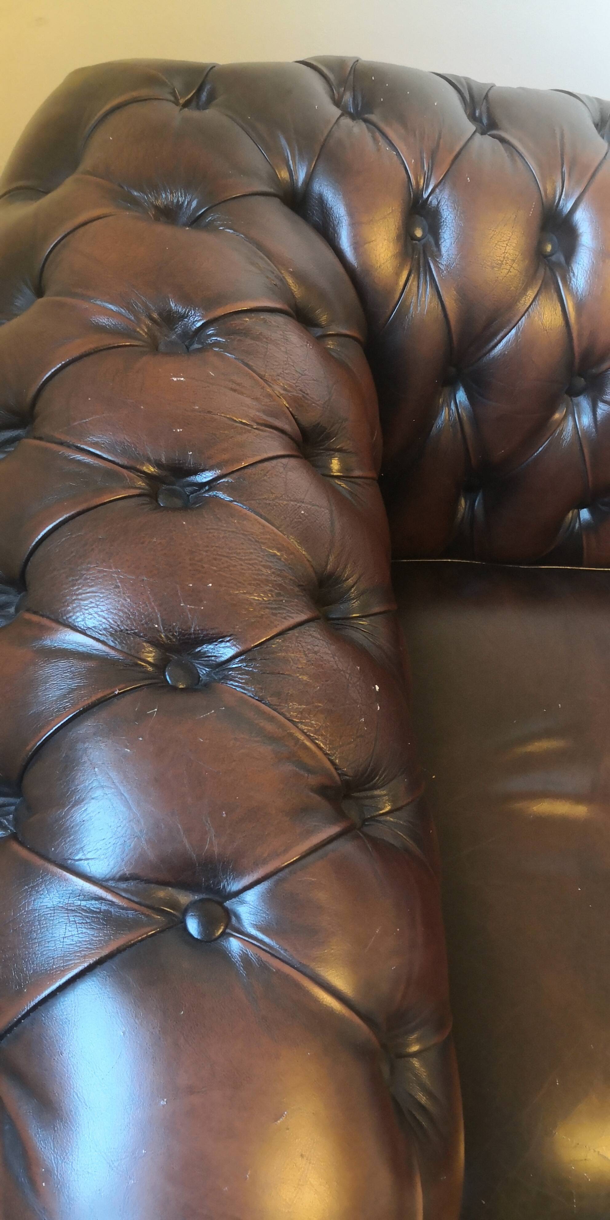 Vintage Brown Leather Chesterfield Tufted Armchair