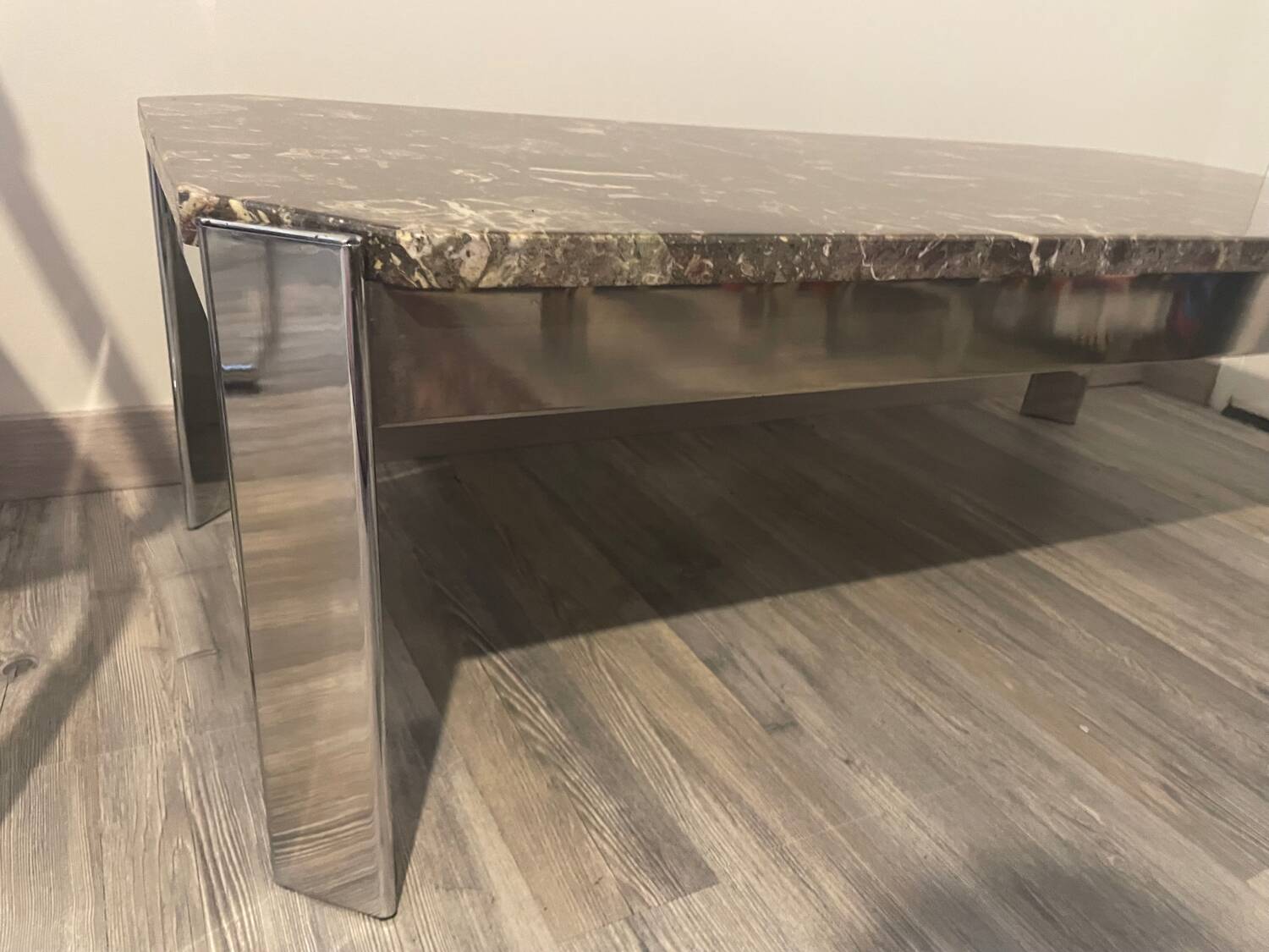 Table basse vintage roche bobois marbre pieds chromé circa 1970s