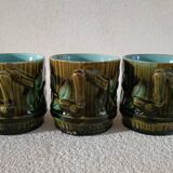 3 cups and saucers in bamboo decor slip