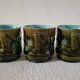 3 cups and saucers in bamboo-decorated earthenware