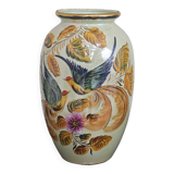 Beau vase peint main oiseau et feuilles H.Béquet numéroté 556