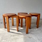 tabourets vintage en bois massif – design scandinave empilabl