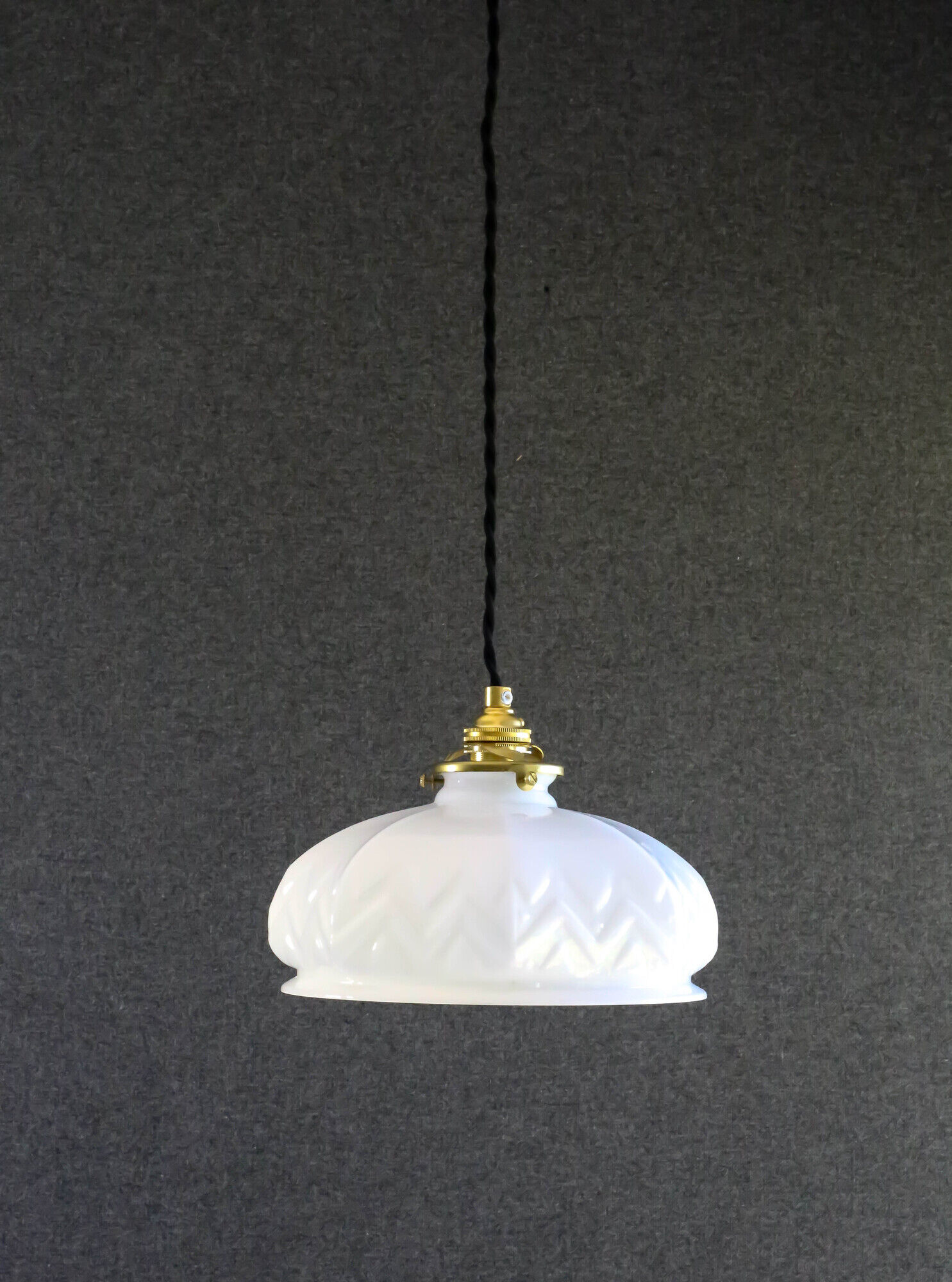 Old French suspension in white glass - kintsugi repair on top