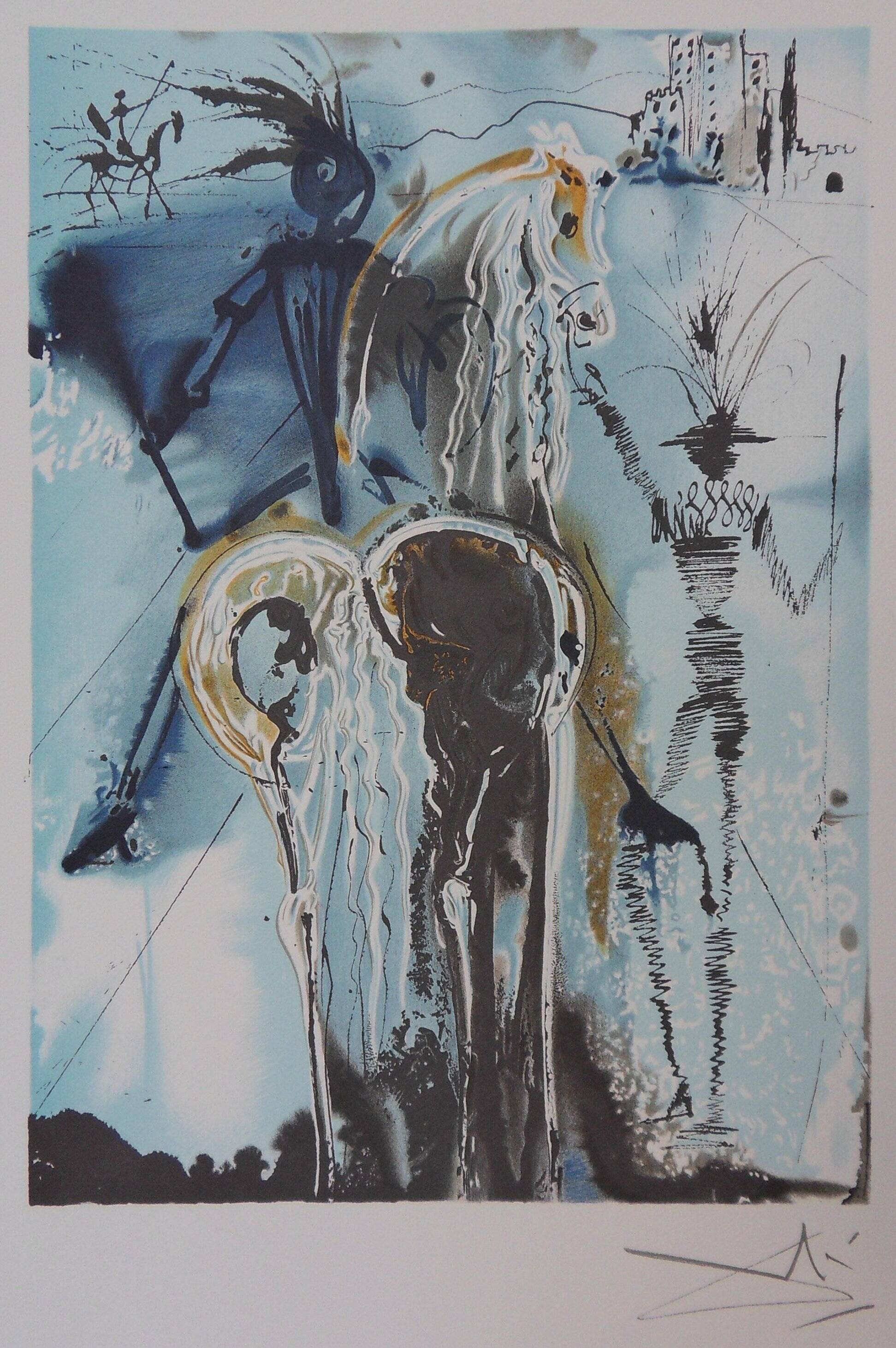 Salvador Dali: Horses, Don Quixote - Signed Lithograph