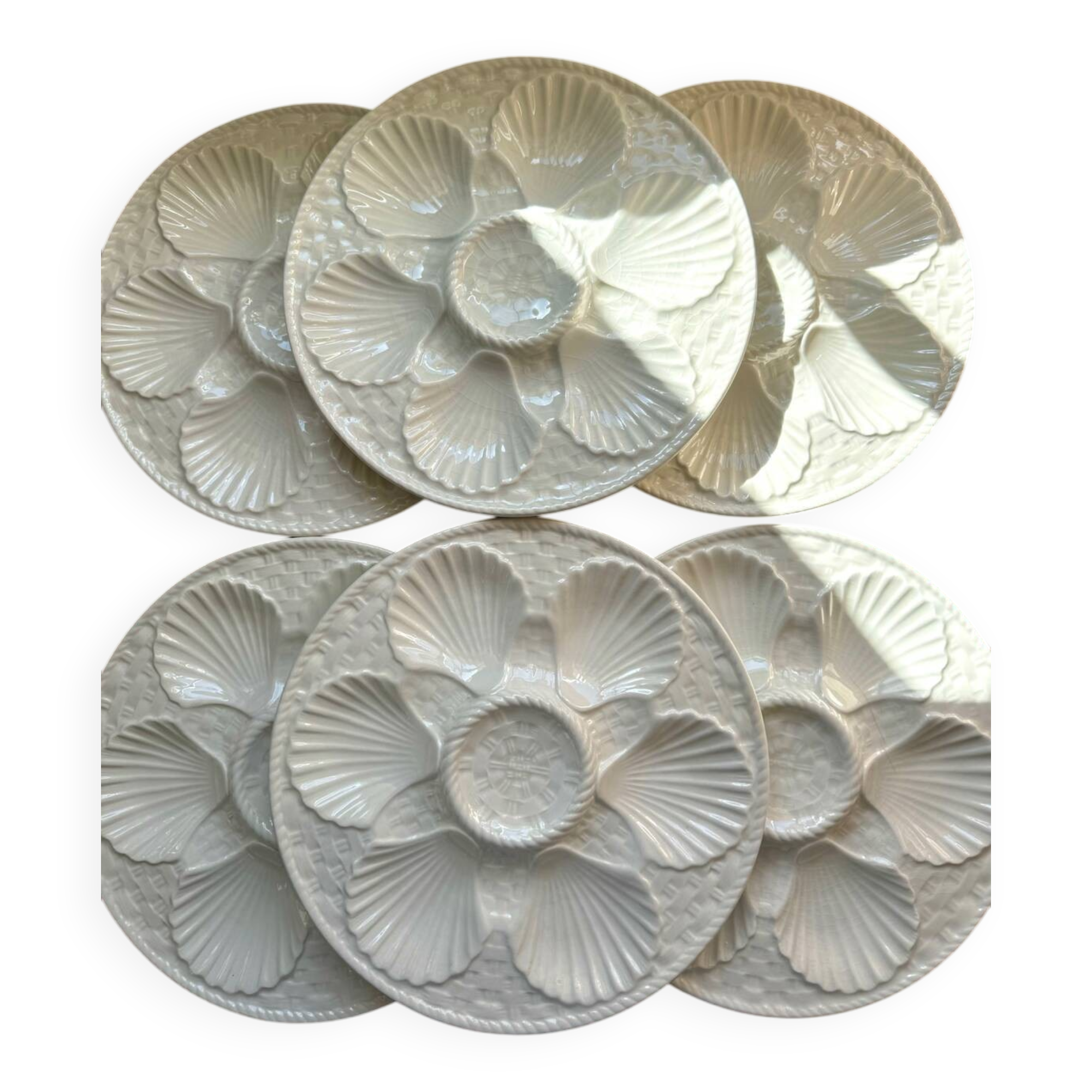 Set of 6 Longchamp France oyster plates – white earthenware