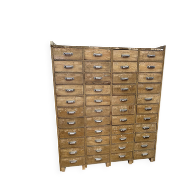 Large antique workshop cabinet with 44 drawers – patinated wood