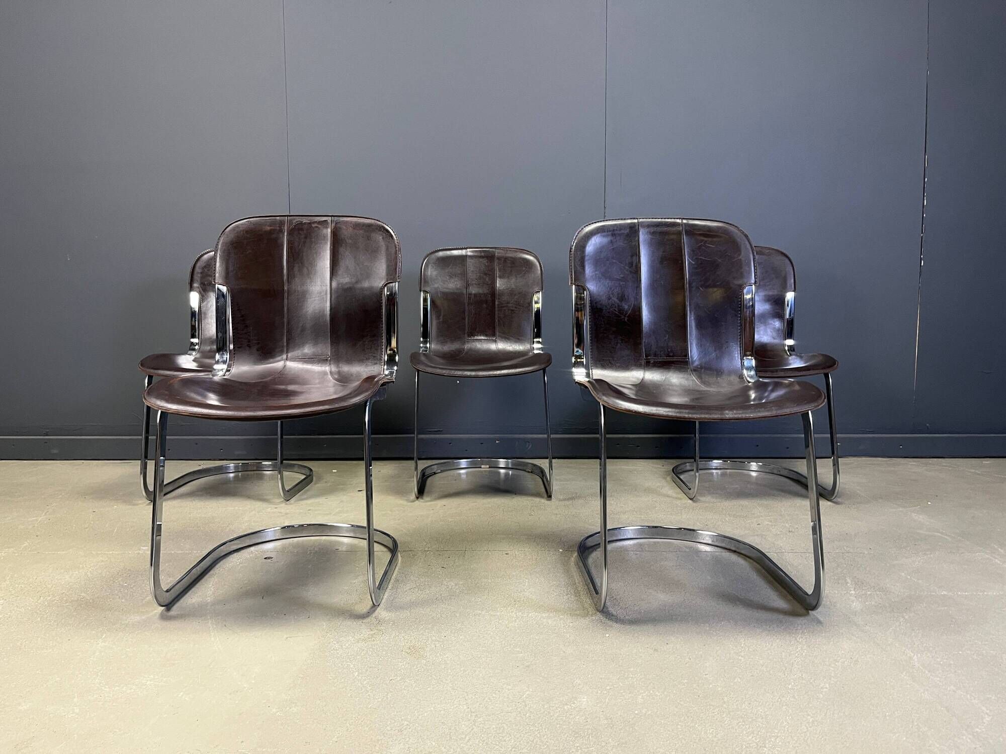 Vintage dining chairs by Willy Rizzo for Cidue, set of 5, 1970s