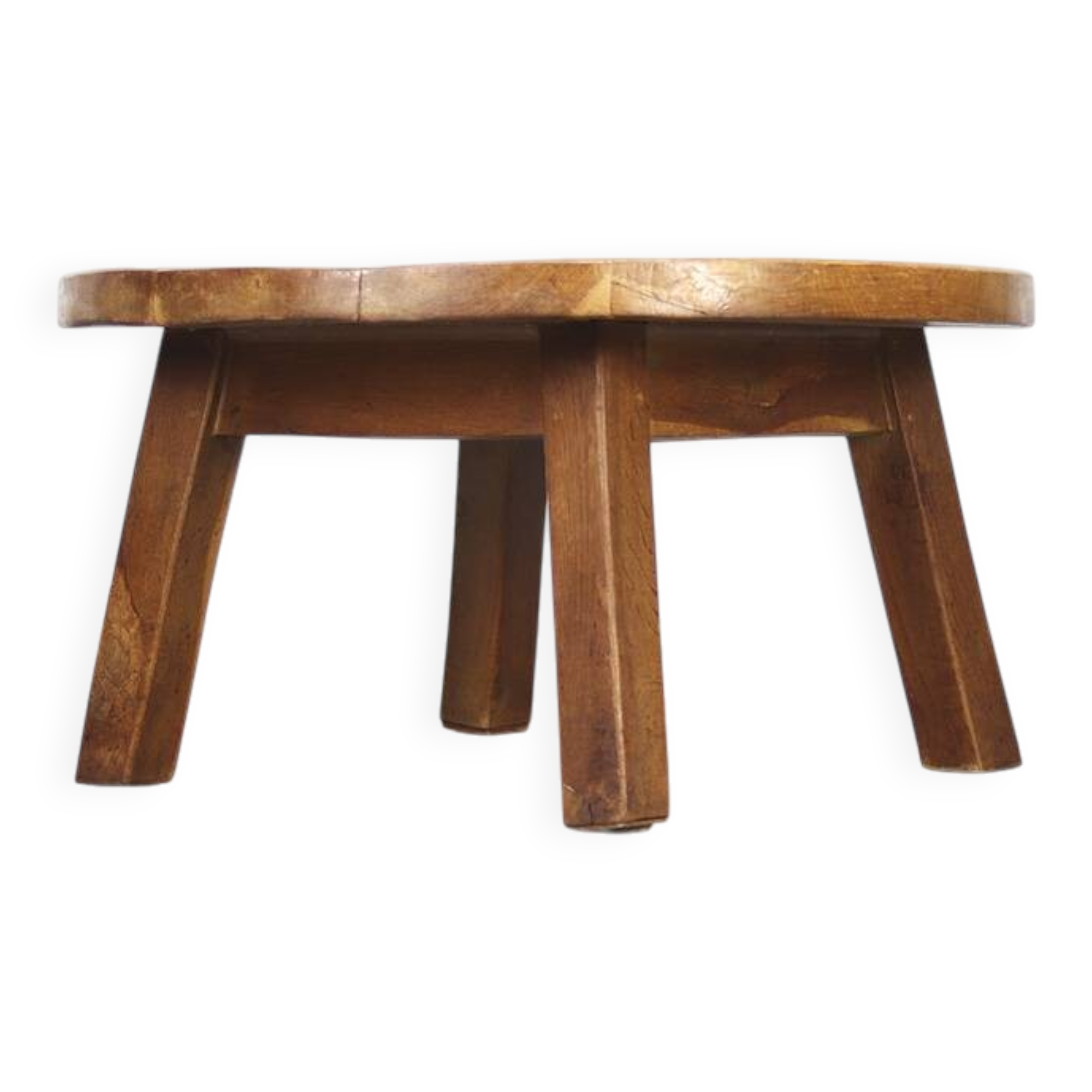 Round Rustic Vintage Brutalist Coffee Table from Oak