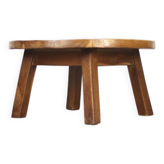 Round Rustic Vintage Brutalist Coffee Table from Oak