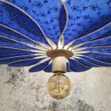 Suspension fleur 18 pétales en rotin et broderie anglaise