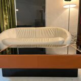 Caramel leather and black glass coffee table