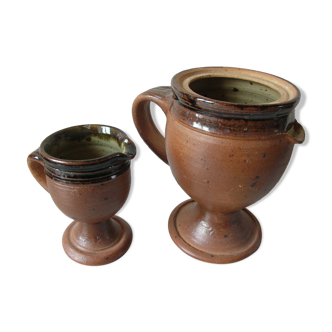 Lot de 2 anciens brocs pichet carafe en grès art de la table déco champêtre