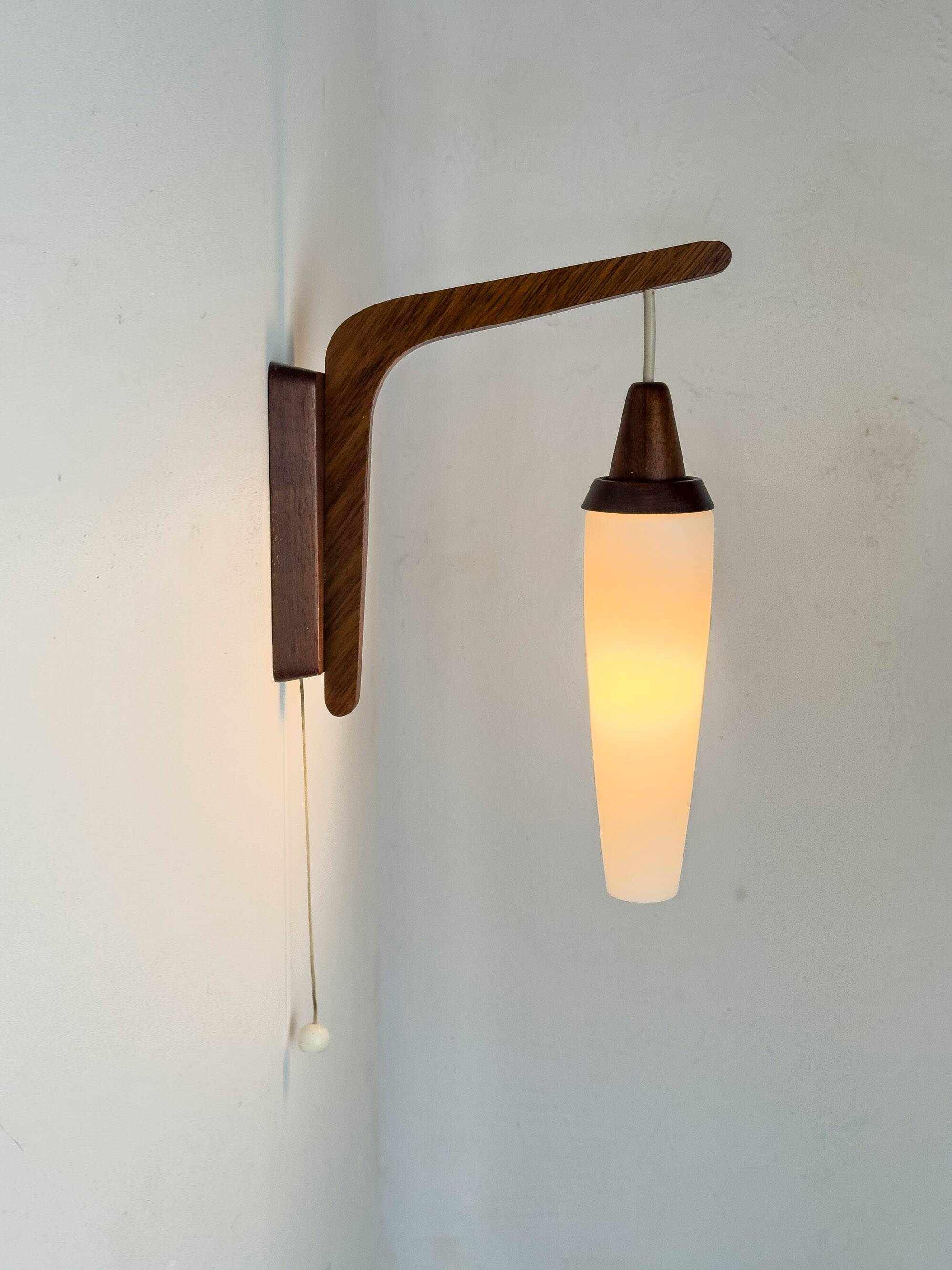 Wall light in teak and opaline glass, 1960s