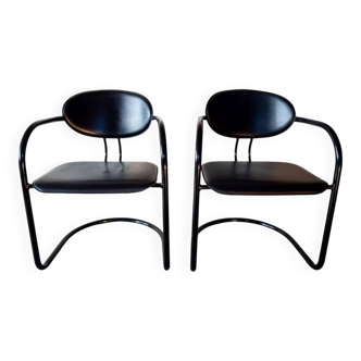 Pair of tubular Bauhaus armchairs Effezeta — Italy, 1980