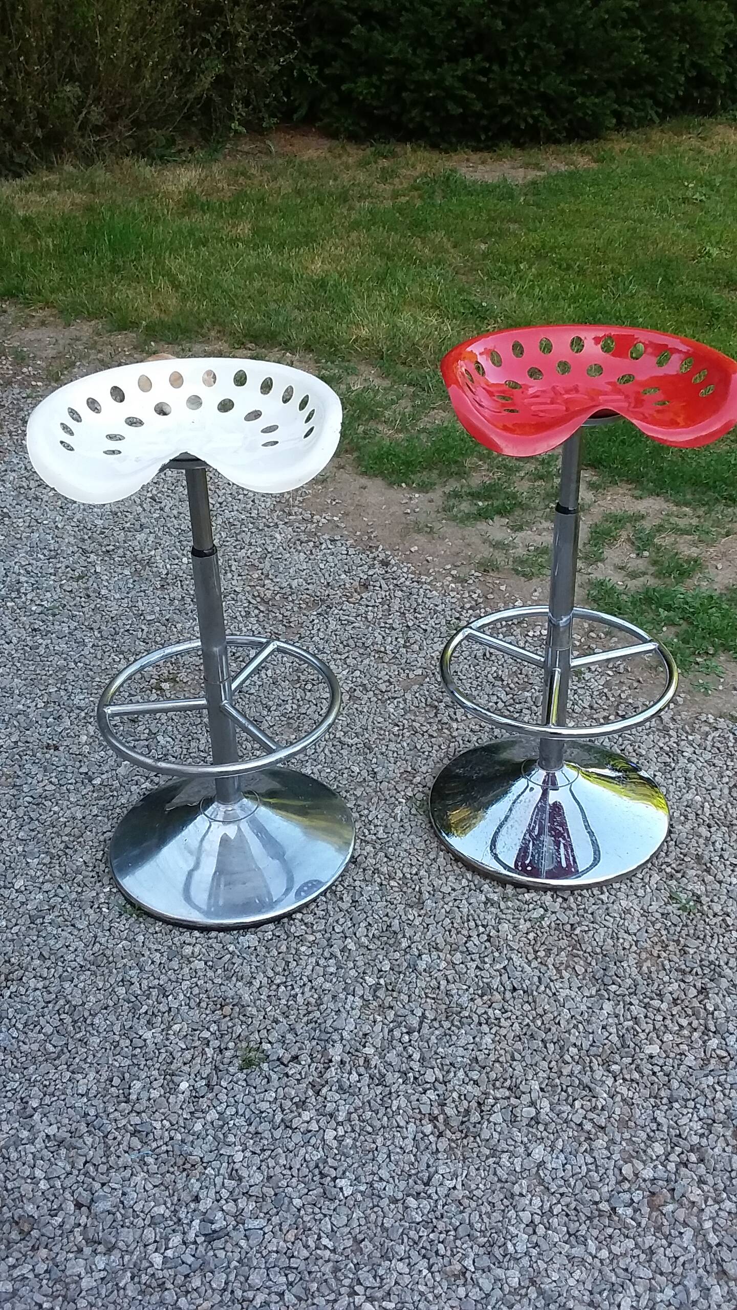 Pair of Etienne Fermigier designer stools, Mirima mower model, publisher