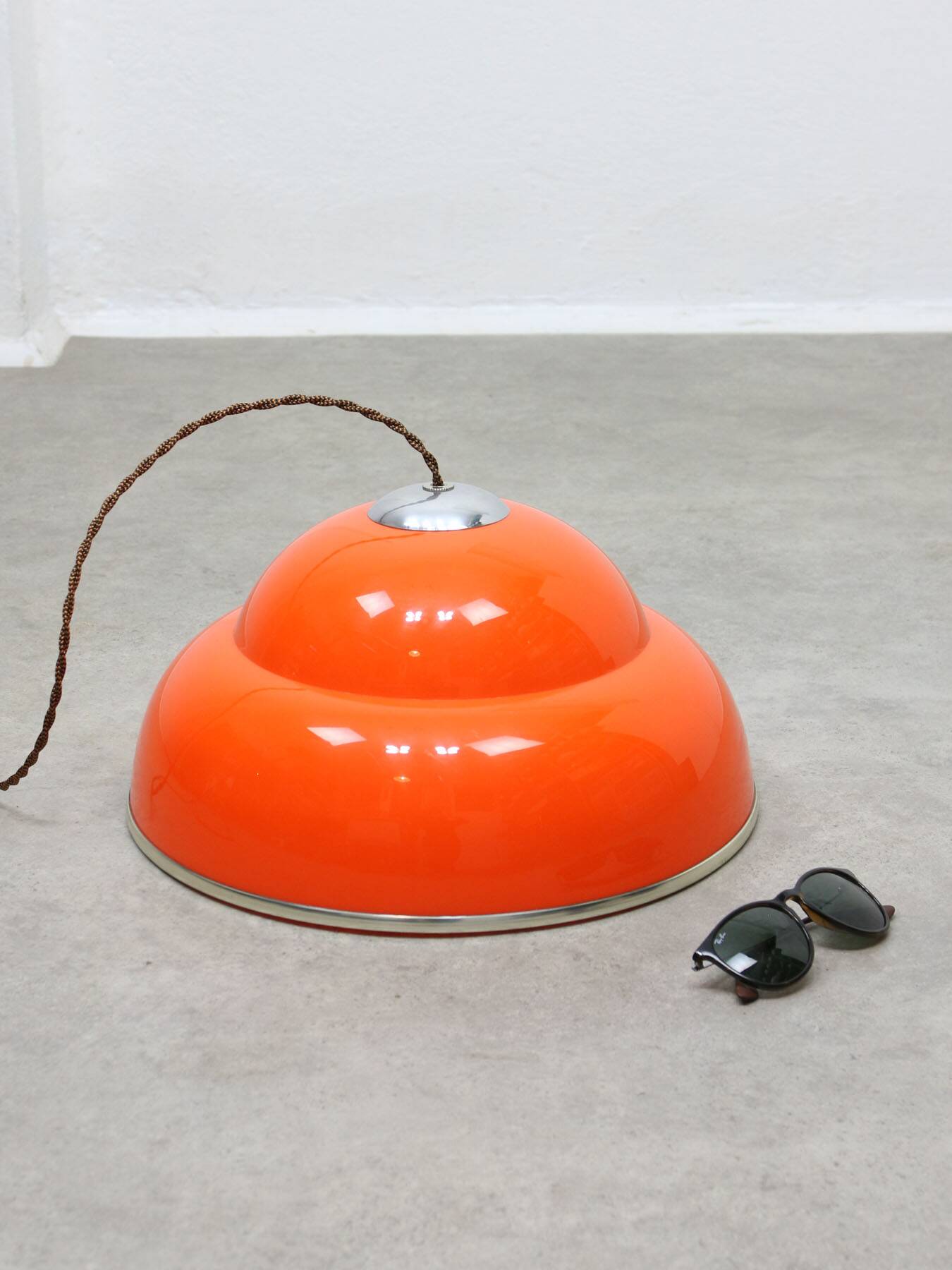 Space-age italian orange plexiglass pendant lamp