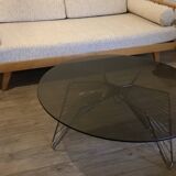 Vintage 1970's coffee table in chrome steel wire and smoked glass