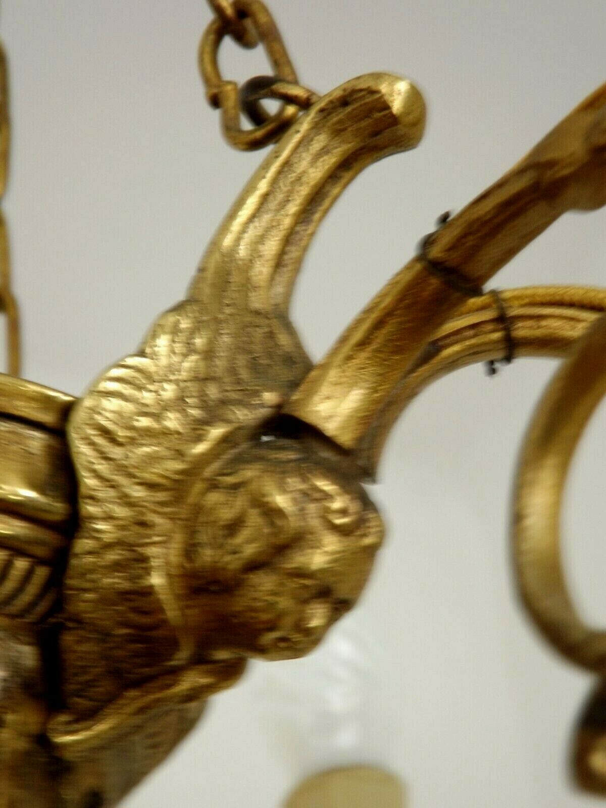 French victorian brass 6 light cherub chandelier with floral decoration