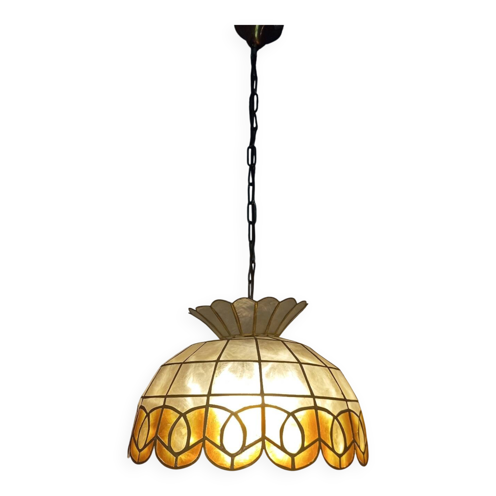 Vintage 1960s/70s mother-of-pearl pendant lampshade with collar