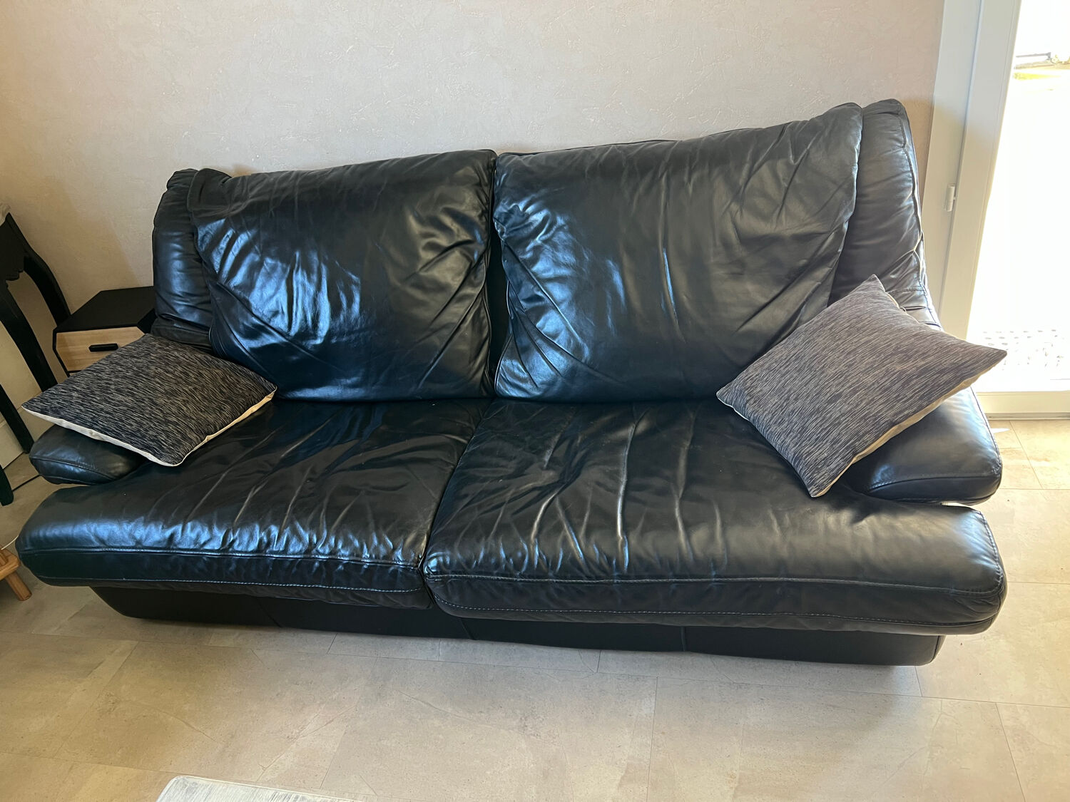 Black leather sofa