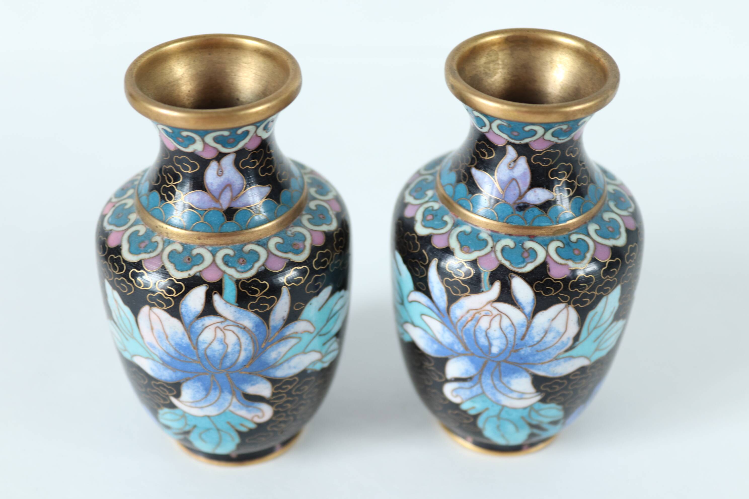 Pair of small vintage Chinese cloisonné enamel vases
