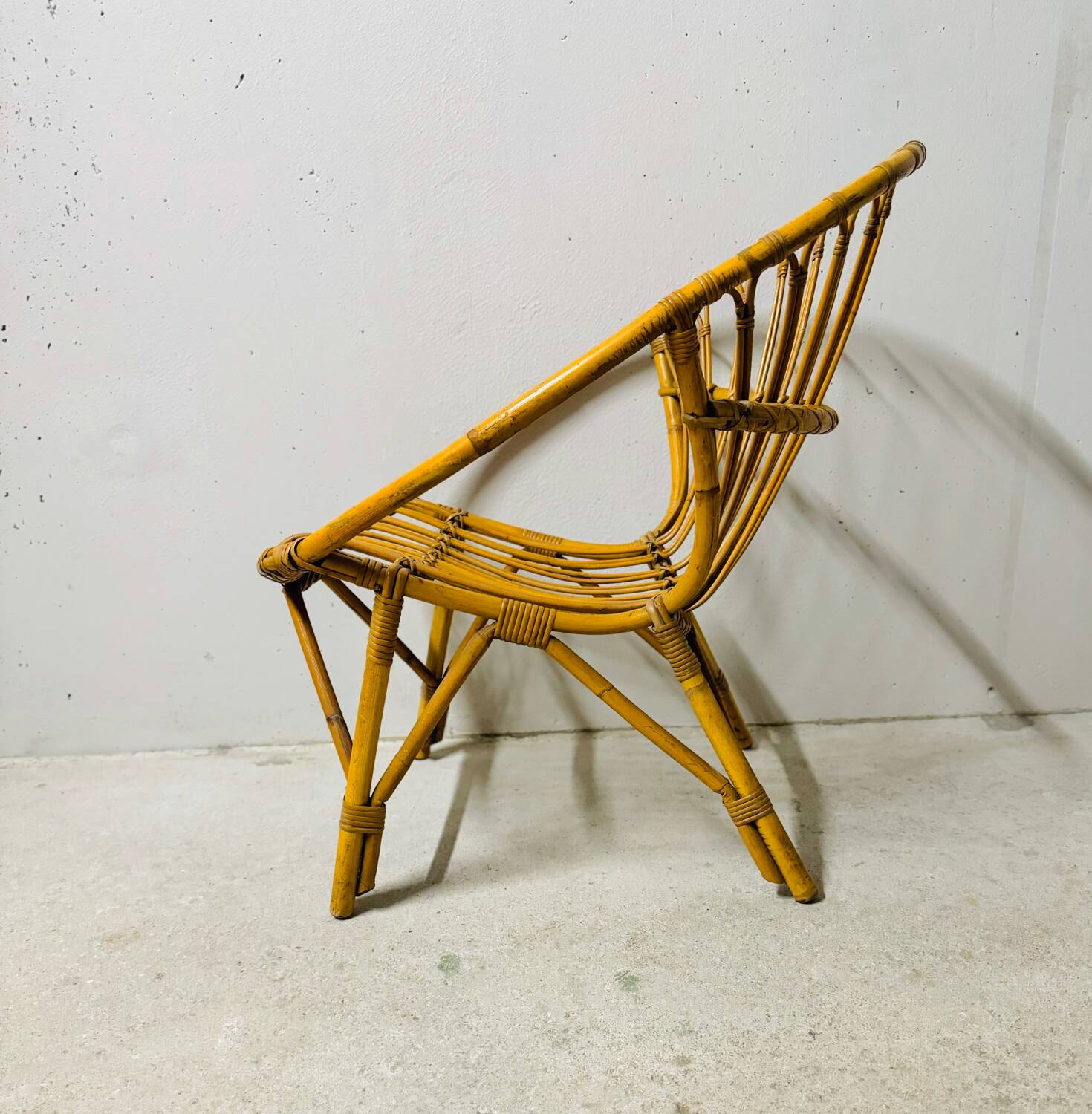 Adult basket armchair in vintage wicker rattan 1960s