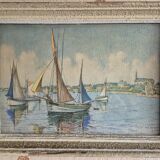 Aquarelle encadrée de Geoges Grellet "Ile de Batz"
