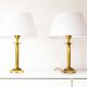 Vintage pair of Brass Column Table Lamps - 1970's Hollywood Regency Lamps