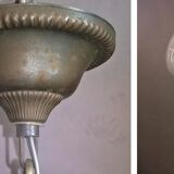 Chandelier in opaline, aged chiseled metal, 70