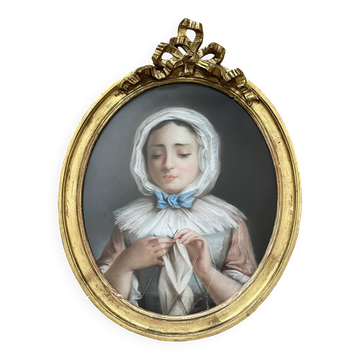 Portrait de jeune fille au pastel, 19ème s.