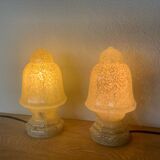 2 Lampes Art Deco Globe Verre De Clichy Jaune.
