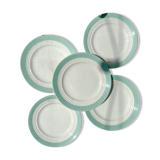 5 petites assiettes vintage en porcelaine française blanches vertes Céranord