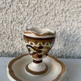 Coquetier ancien peint à la main céramique émaillée de Quimper numéroté, vintage et collector