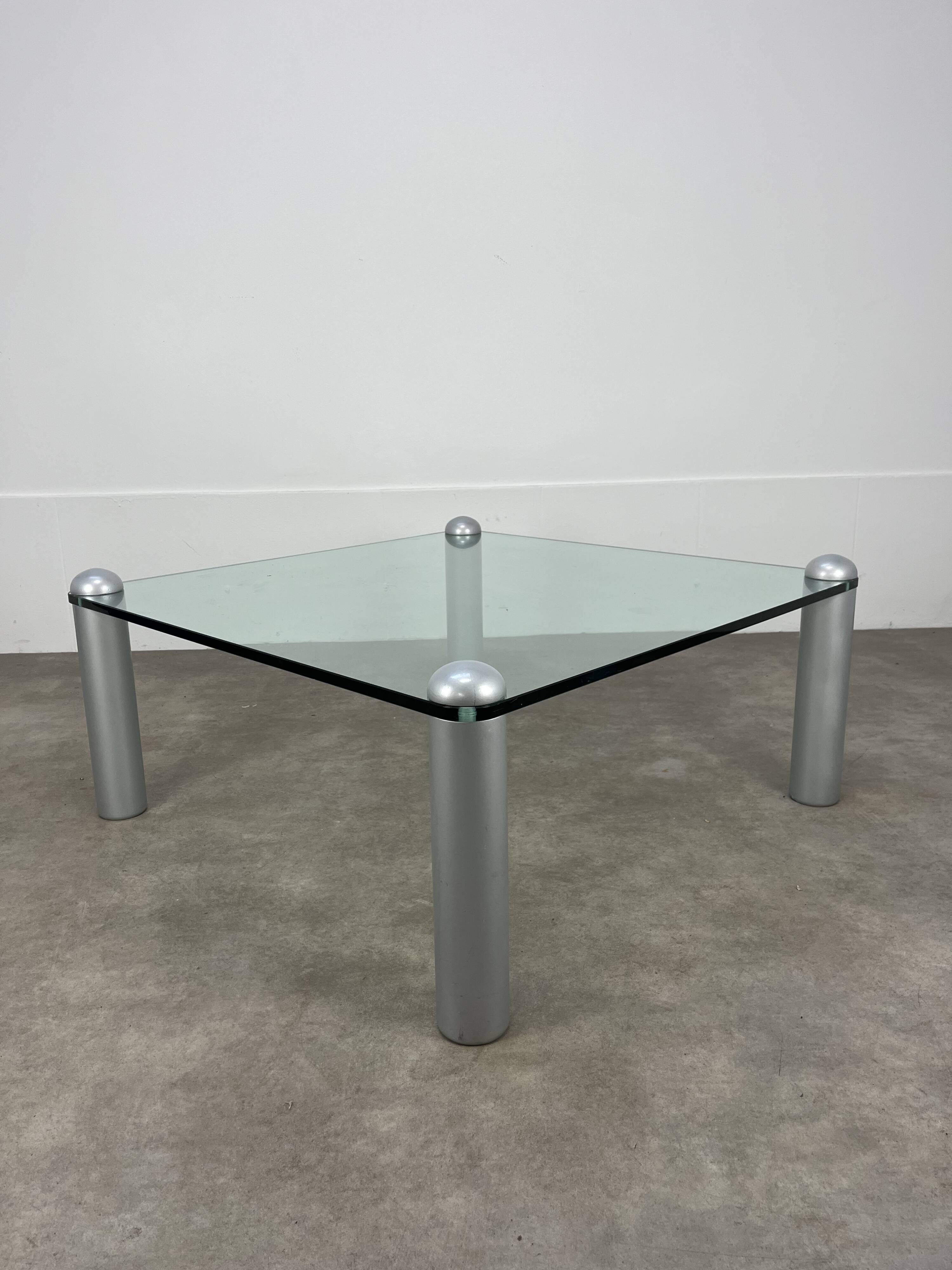 Ligne Roset coffee table, glass, postmodern design, 80s