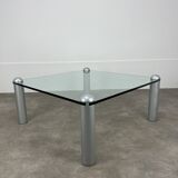 Ligne Roset coffee table, glass, postmodern design, 80s