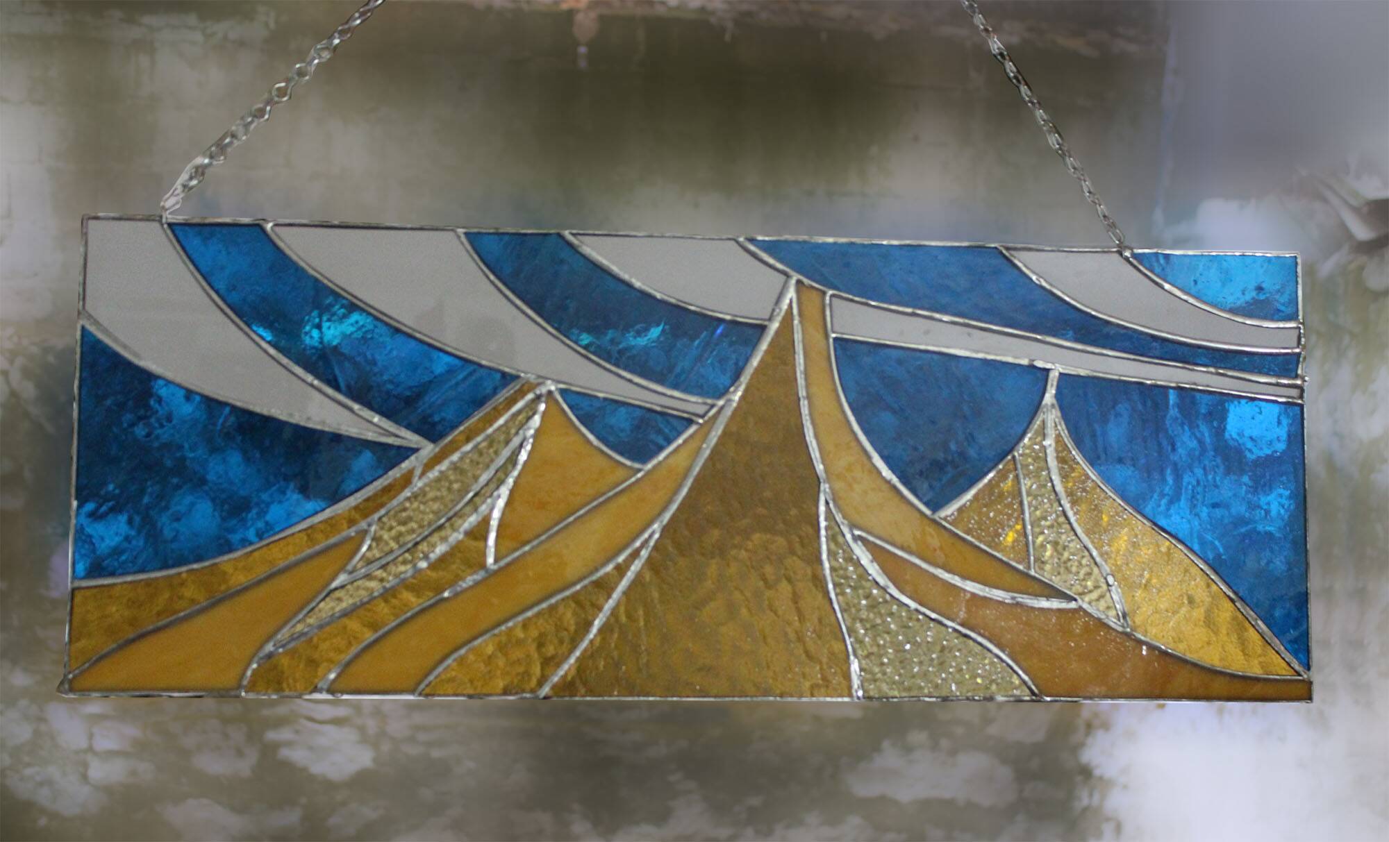 Vitrail paysage – Style Tiffany fait main, panneau décoratif