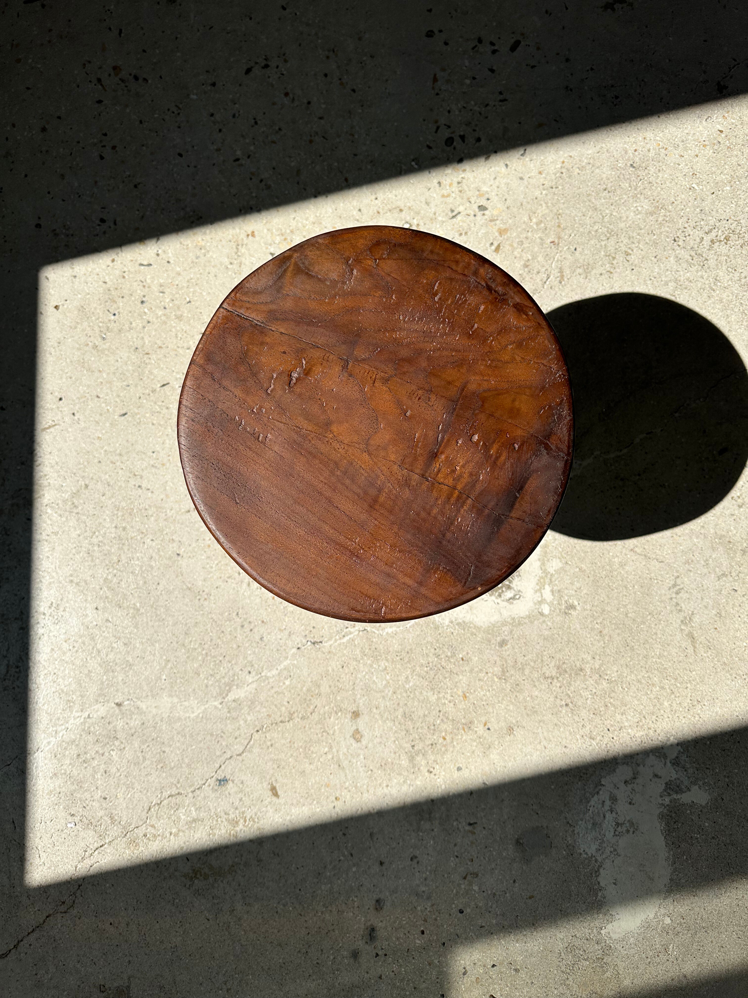 Brown solid wood stool flat circular seat