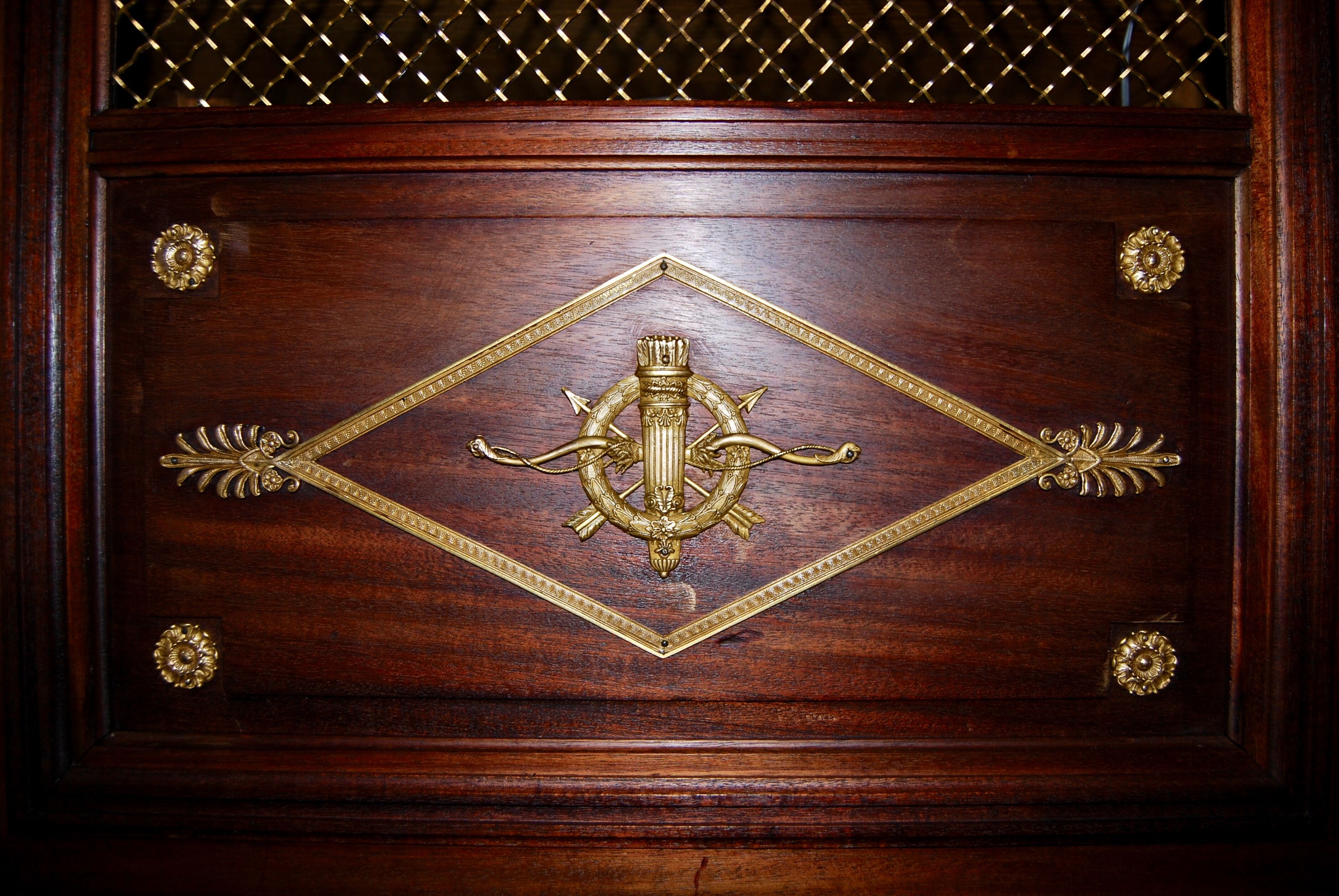 Large Empire library in solid mahogany, late nineteenth century